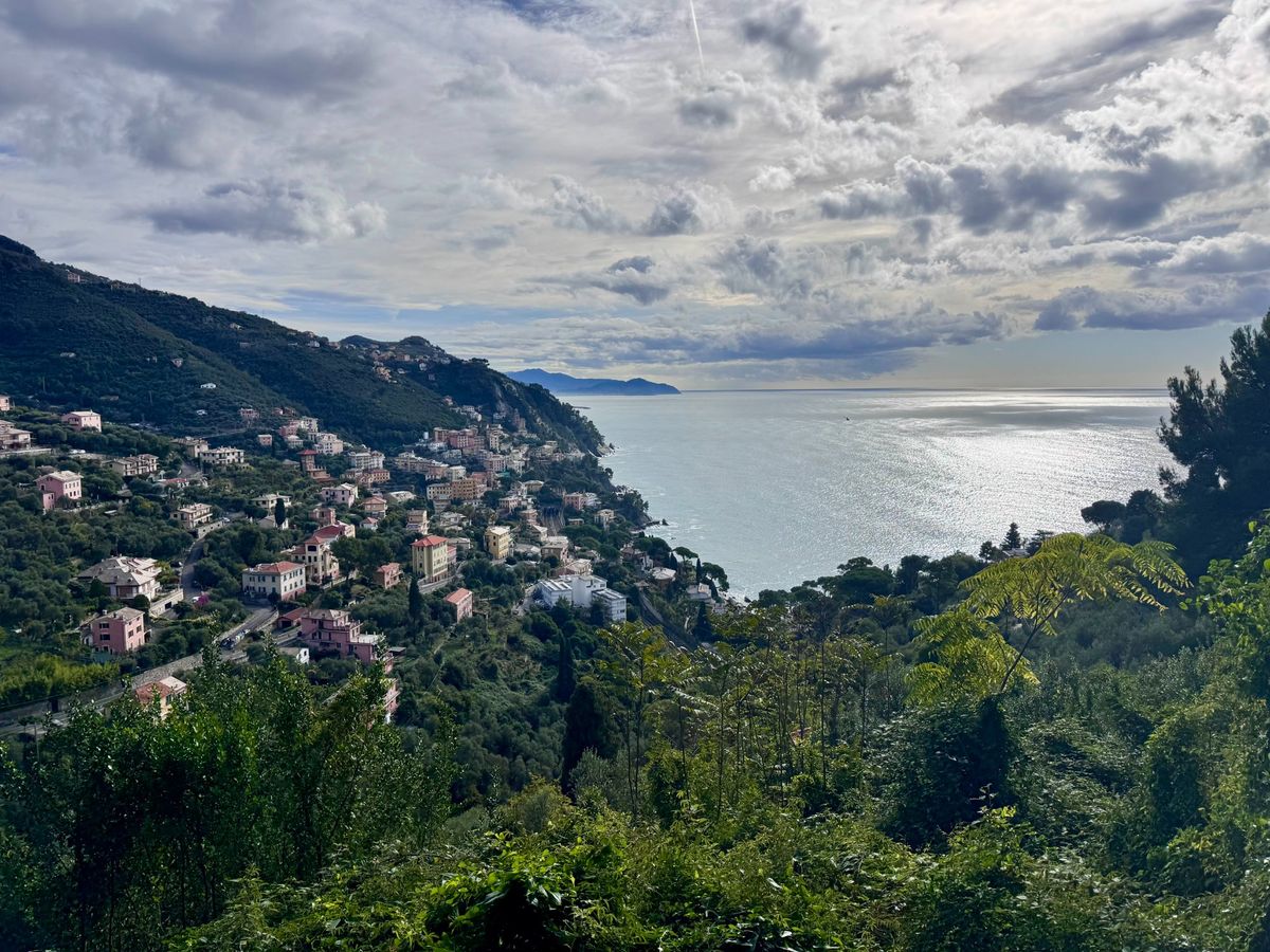 Küste bei Zoagli in Ligurien mit türkisblauem Wasser und Felsstrand